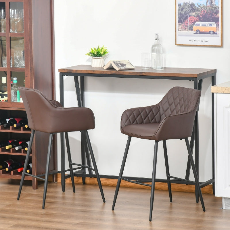 Brown Retro PU Leather Bar Stools Set of 2 with Backs and Footrest