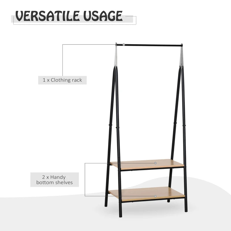 Black Metal Clothes Rack with 2 Tier Shelves, 64 x 42.5 x 149 cm