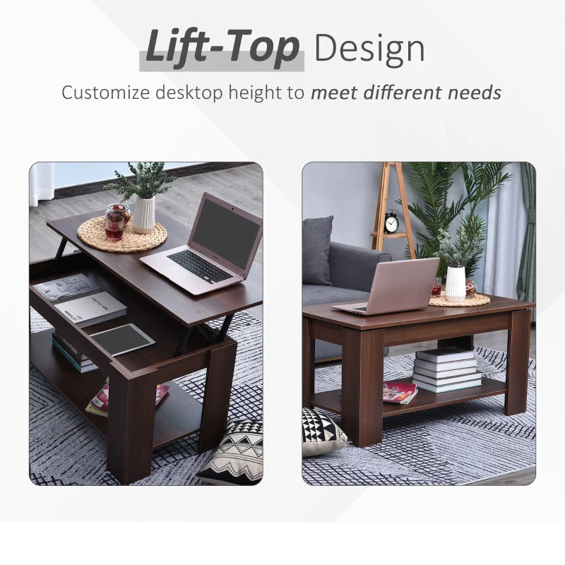 Modern Lift-Up Coffee Table with Hidden Storage - Brown