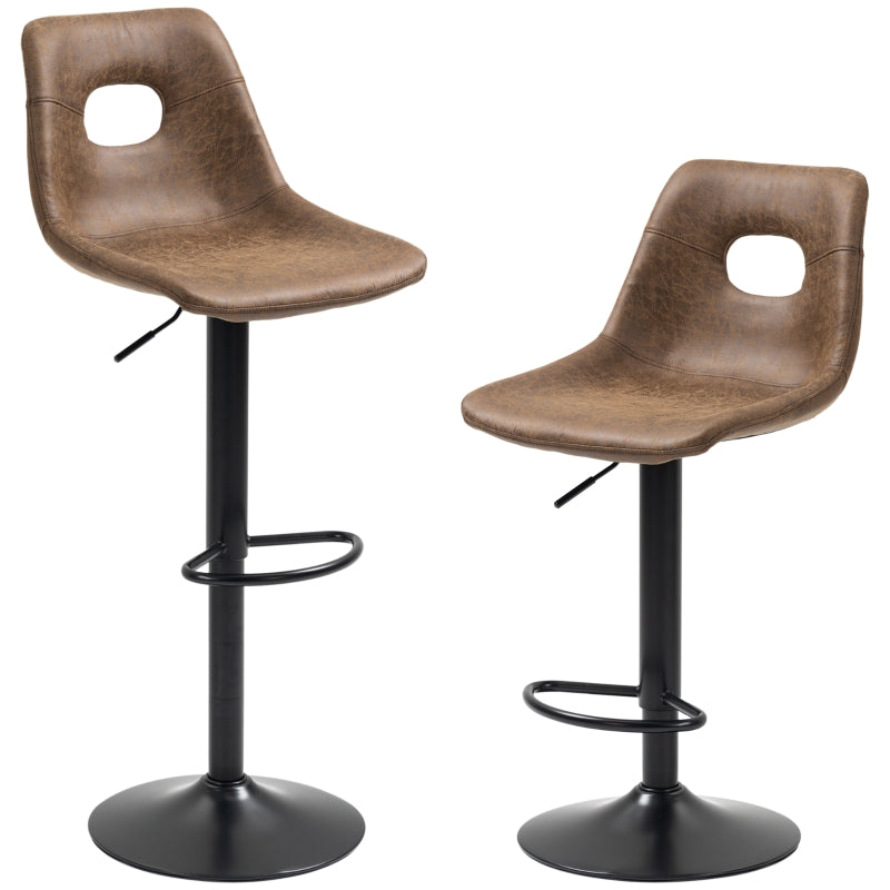 Brown Faux Leather Adjustable Bar Stools Set of 2