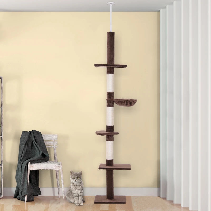 Adjustable Brown Cat Climbing Tower - 5-Tier Indoor Kitty Activity Center