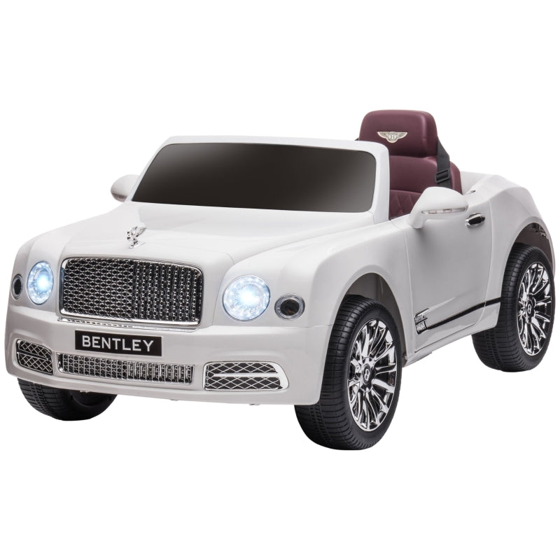 White Kids Electric Ride-On Car with Remote Control, LED Lights, Music