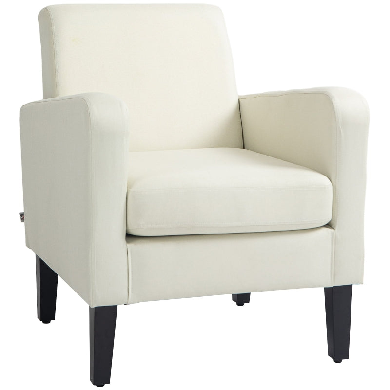 Modern Cream White Accent Chair with Rubber Wood Legs