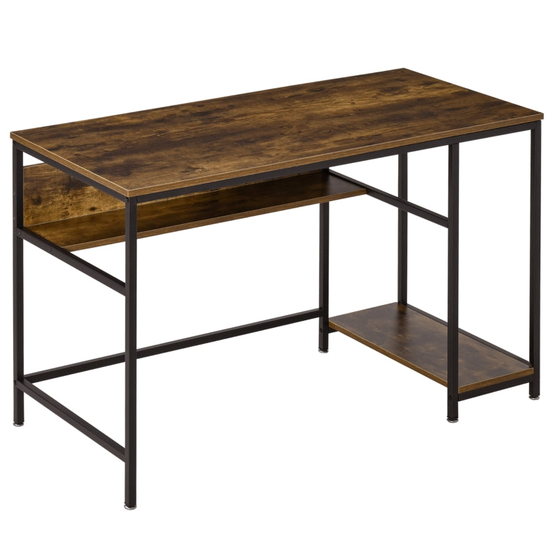 Rustic Brown Computer Desk with Storage and Steel Frame, 120 x 60cm