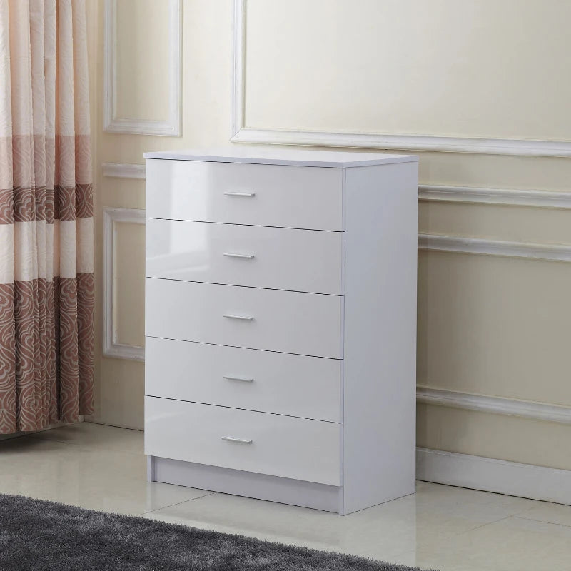 White High Gloss 3-Piece Bedroom Furniture Set: Wardrobe, Chest of Drawers, Bedside