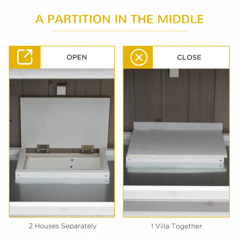 Grey Wooden Rabbit Hutch with Rain Cover and Wheels, 122x50x100cm