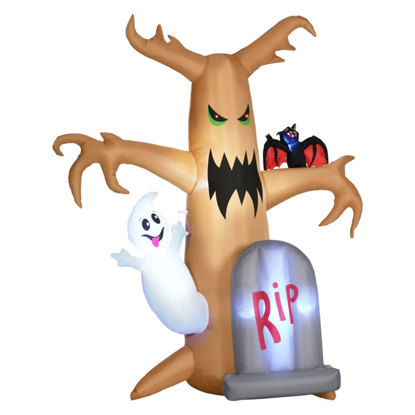 8ft Inflatable Halloween Ghost Tree with White Ghost and Tombstone, Outdoor LED Display - Spooky Decor for Lawn & Garden