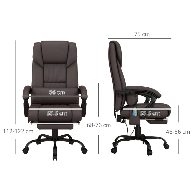 Brown Massage Office Chair with Footrest - Adjustable Height, PU Leather