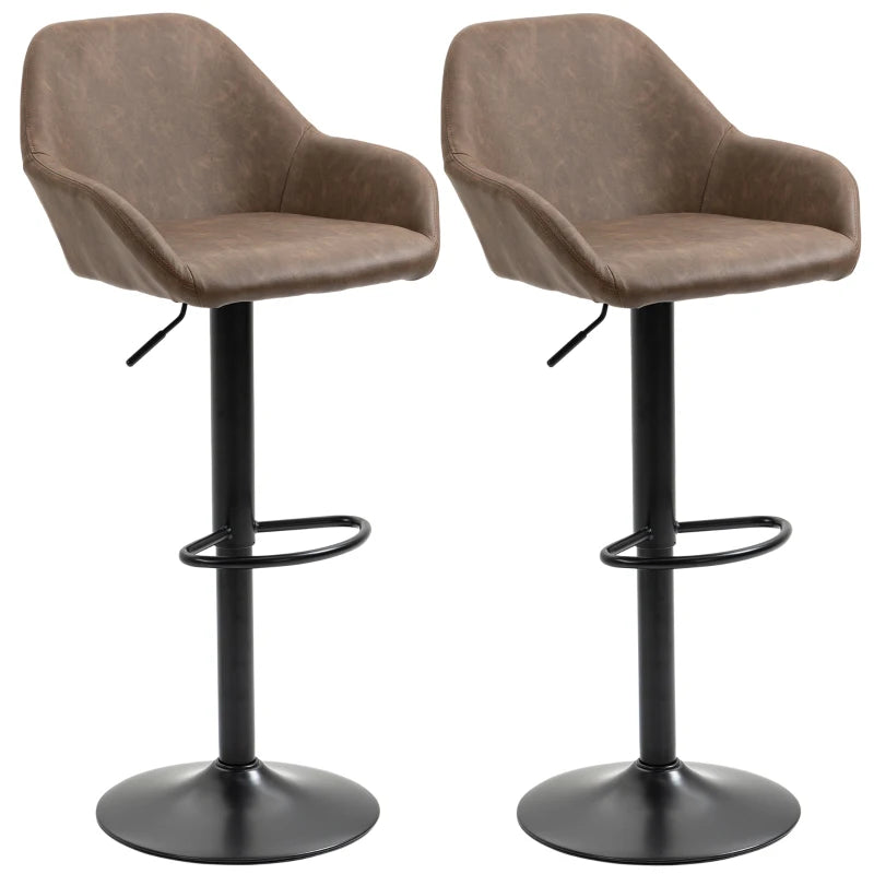 Dark Brown Swivel Bar Stools Set of 2, Adjustable with Footrest and Backrest