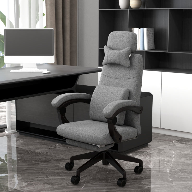 Grey Linen Office Chair with Reclining Back and Footrest