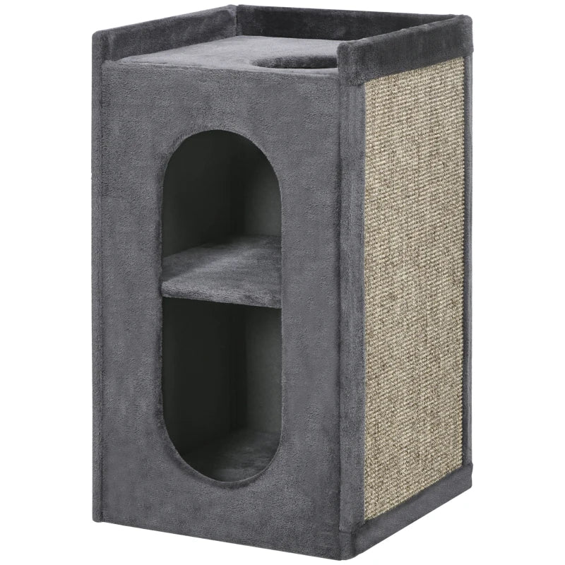 Grey Cat Scratching Barrel with Two Houses for Indoor Cats - 81cm