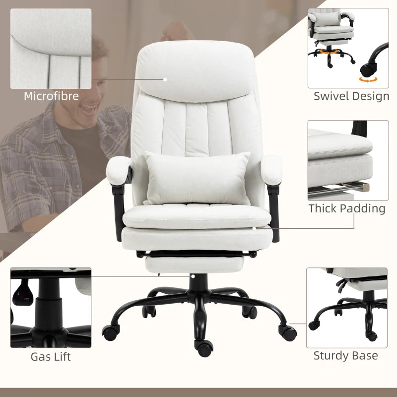 Massage Office Chair with Heating, Lumbar Support, Reclining Back - Cream White