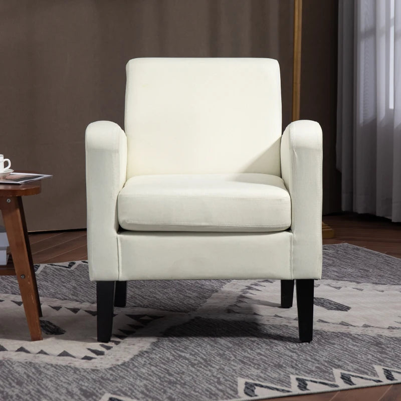 Modern Cream White Accent Chair with Rubber Wood Legs