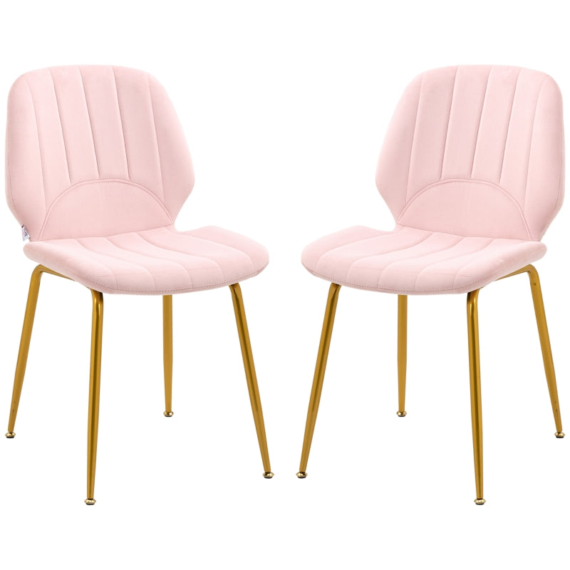 Velvet Pink Dining Chairs Set of 2, Padded Seat, Steel Legs
