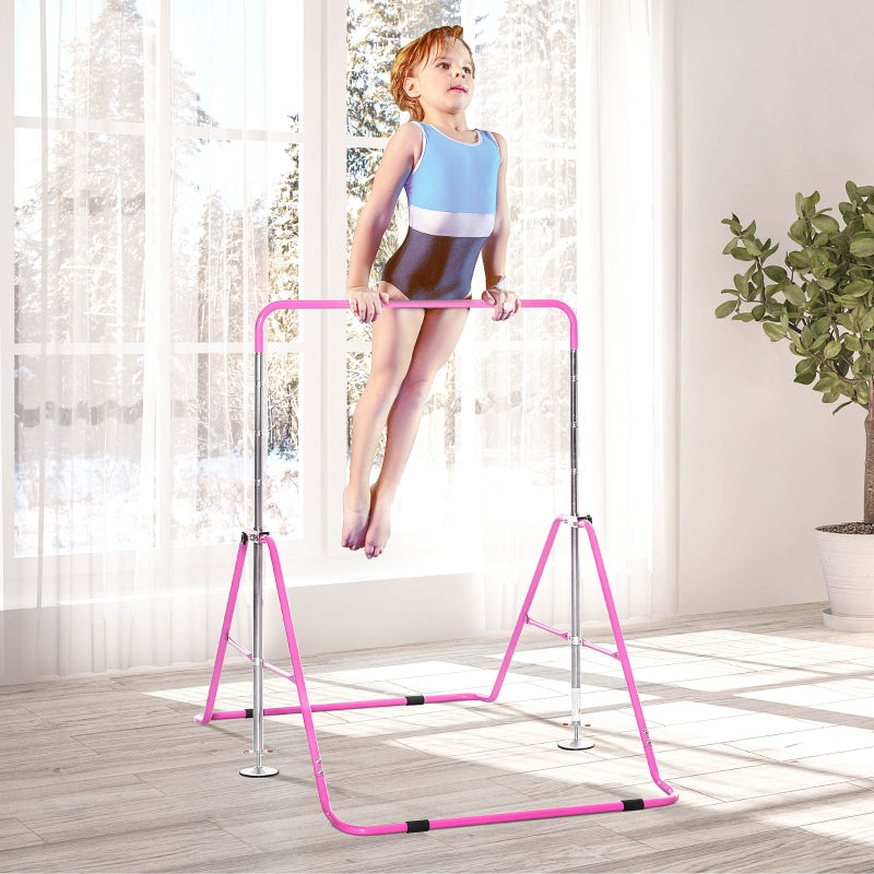 Foldable Pink Kids Gymnastics Training Bar with Adjustable Height