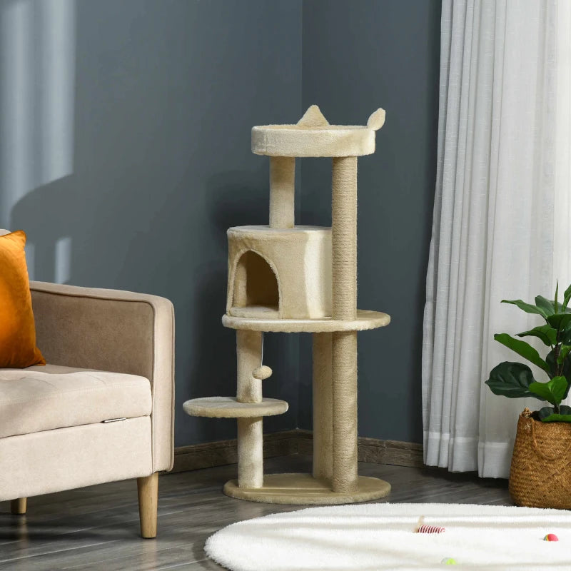 Cat Tree Tower with Scratching Posts and Plush Perch - Cream White