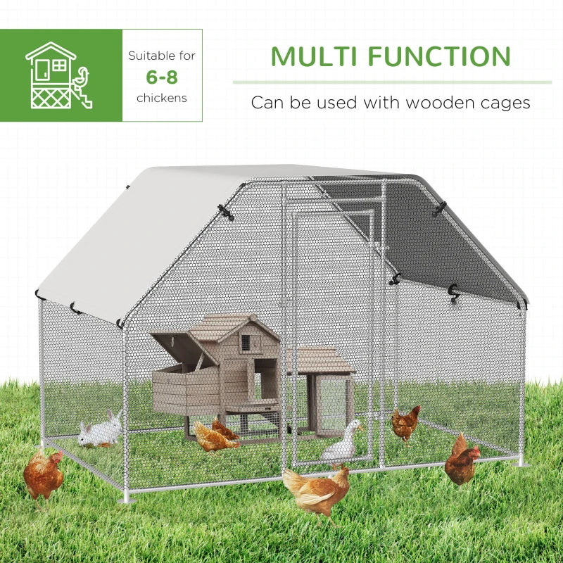 Large Metal Chicken Coop Run Cage with Cover - Outdoor, 280x190x195 cm, Grey