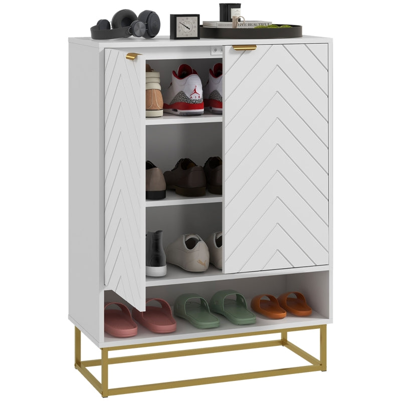 Modern White Shoe Storage Cabinet with Adjustable Shelf and Vents - Holds 12 Pairs