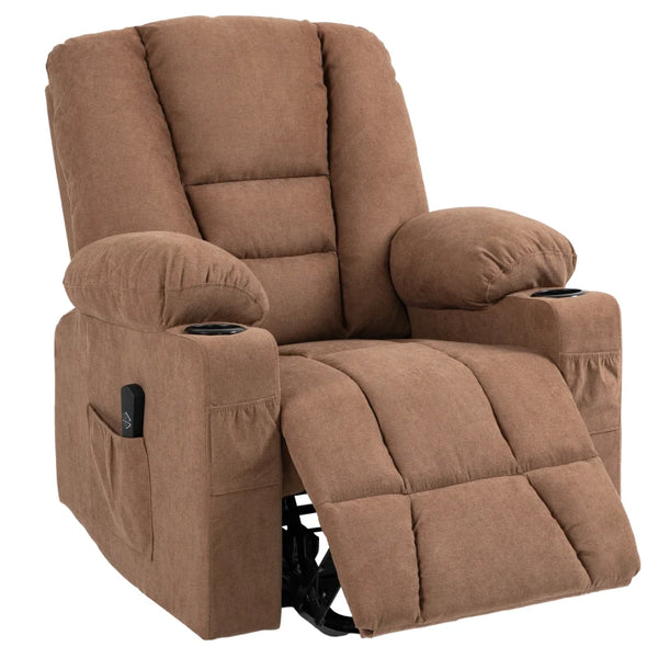 Brown Fabric Upholstered Elderly Lift Chair with Remote Control