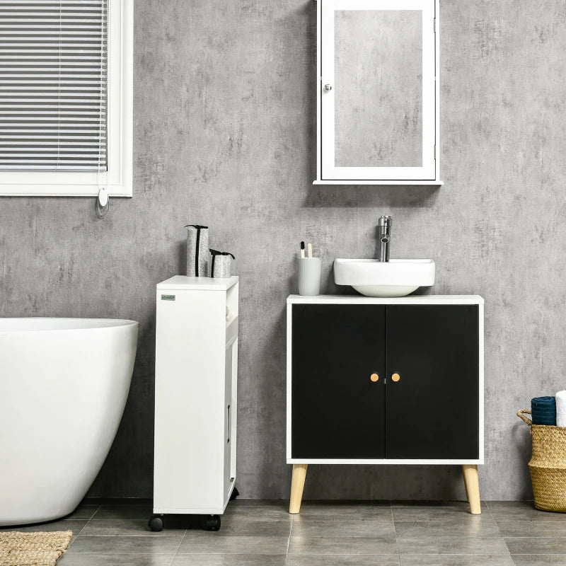 Modern Black and White Bathroom Sink Storage Cabinet