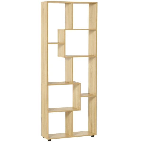 8-Tier Natural Bookcase with Anti-Tipping Foot Pads