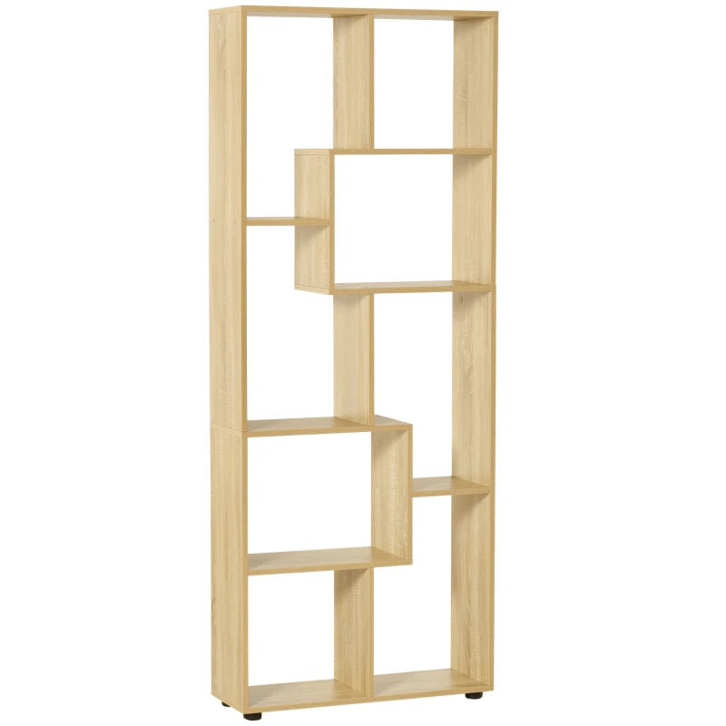 8-Tier Natural Bookcase with Anti-Tipping Foot Pads