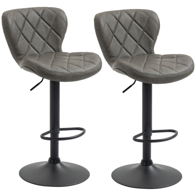 Dark Grey Swivel Barstools Set, 2 Breakfast Bar Chairs with Backrest & Footrest