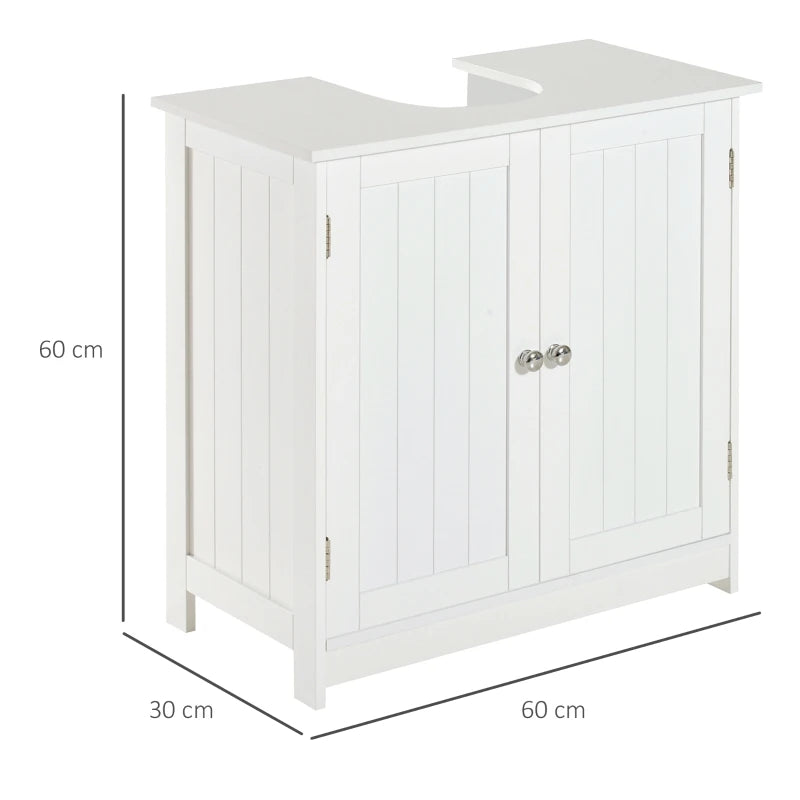 White Under Sink Bathroom Storage Cabinet - 2 Tier Wooden Vanity Unit