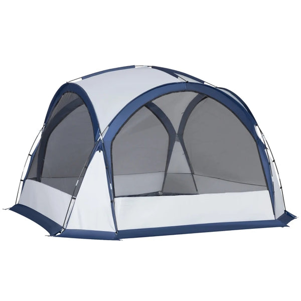 6-8 Person White and Blue Dome Camping Tent with 4 Zipped Doors