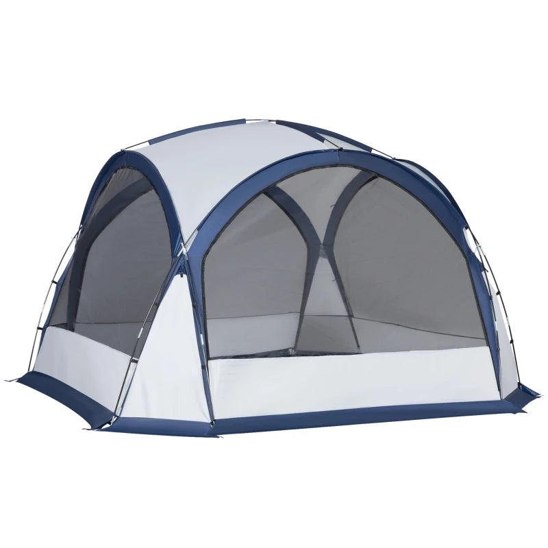 6-8 Person White and Blue Dome Camping Tent with 4 Zipped Doors