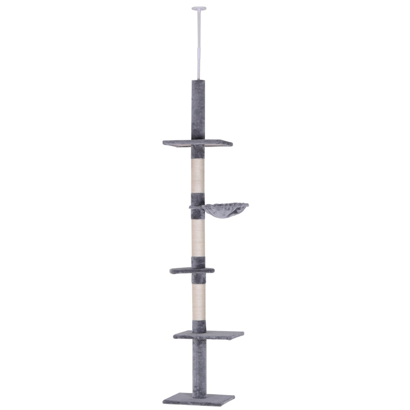 Grey 5-Tier Floor-to-Ceiling Cat Climbing Tree