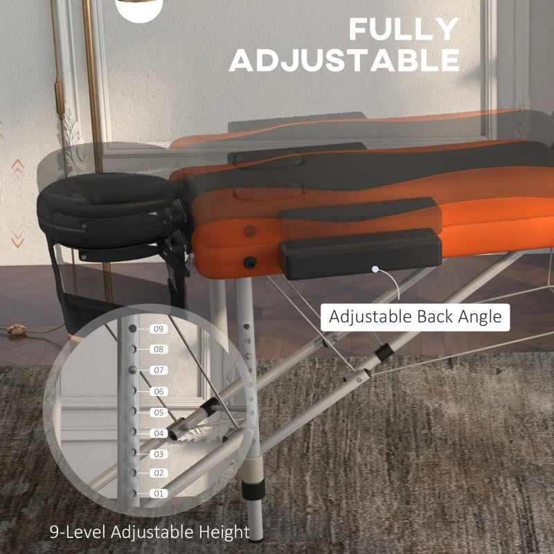 Foldable Black and Orange Massage Table for Salon and Spa