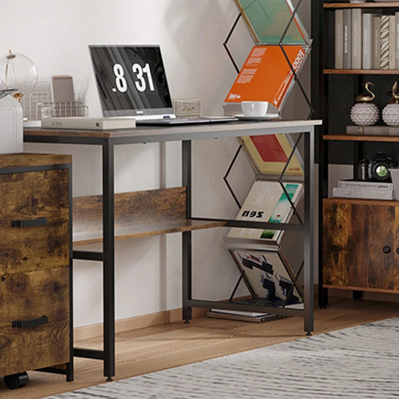 Rustic Brown Computer Desk with Storage Shelf, 120 x 60cm, Metal Frame