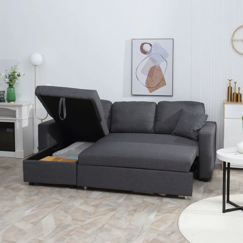 Grey 3 Seater Corner Sofa Bed with Storage and Chaise Lounge