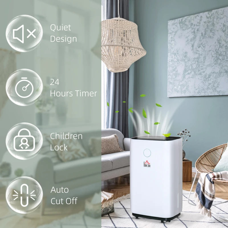 Compact 20L Home Dehumidifier - White LED Screen, Sleep Mode, 24H Timer