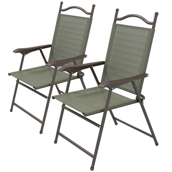 Dark Brown Folding Garden Chairs with Mesh Seats - Set of 2