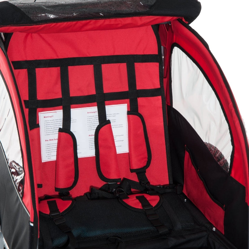 Black and Red 2-Seater Bicycle Baby Child Carrier Trailer