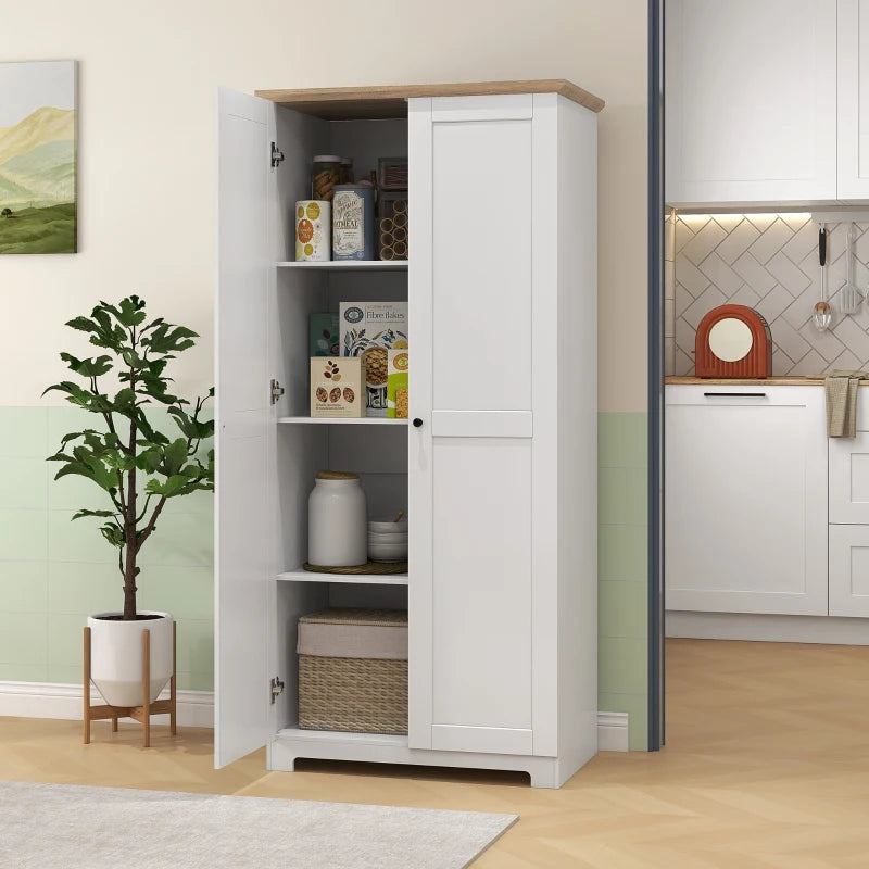 White 2-Door Kitchen Storage Cabinet, Freestanding Pantry Cupboard