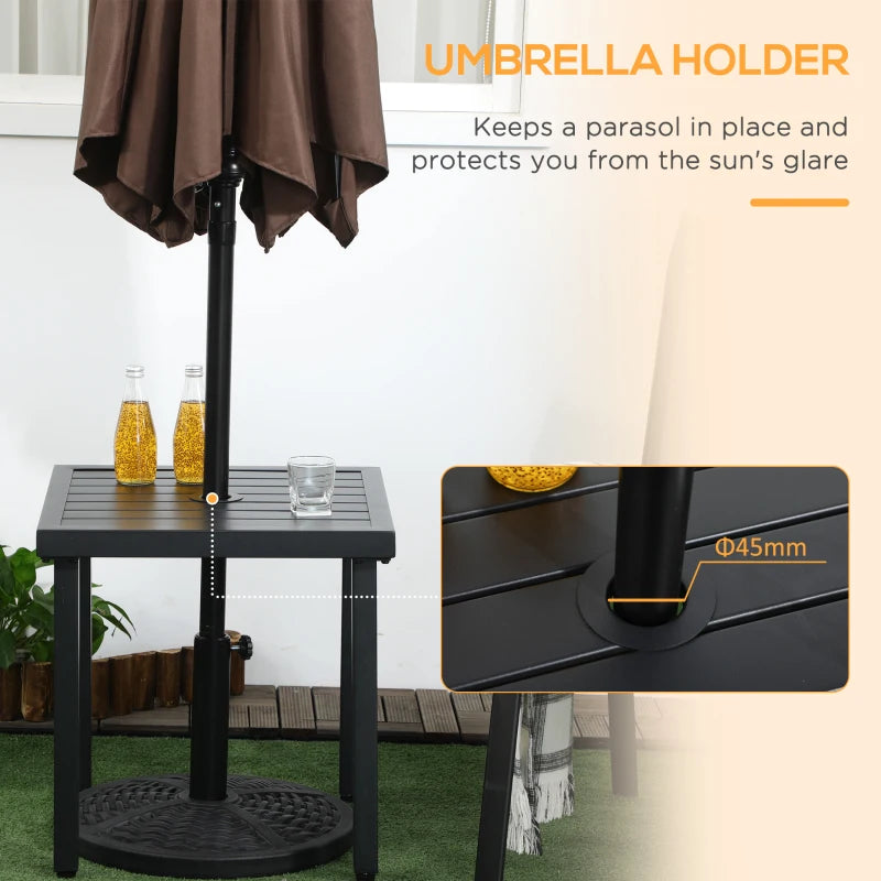 Black Steel Patio Side Table with Umbrella Hole