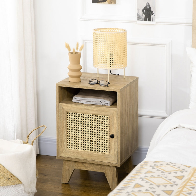 Natural Rattan Bedside Table with Shelf and Cupboard, 39x35x60cm