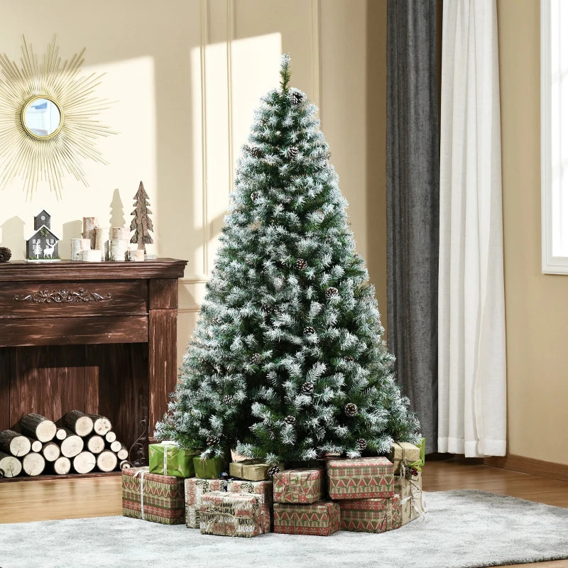 6FT Green Artificial Christmas Tree with Pine Cones - Holiday Xmas Decor