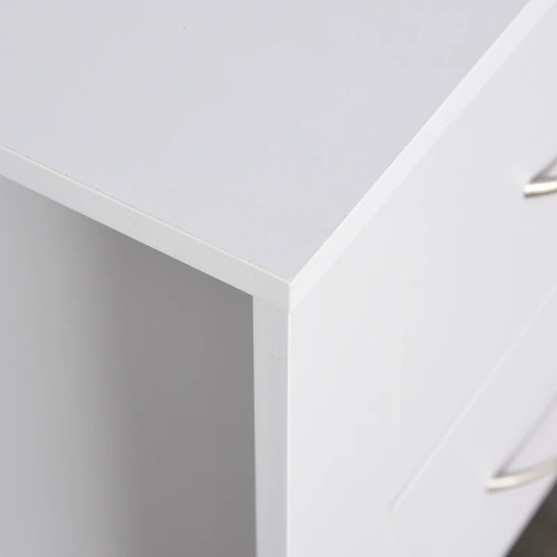 White 2-Drawer Bedside Nightstand with Elevated Base