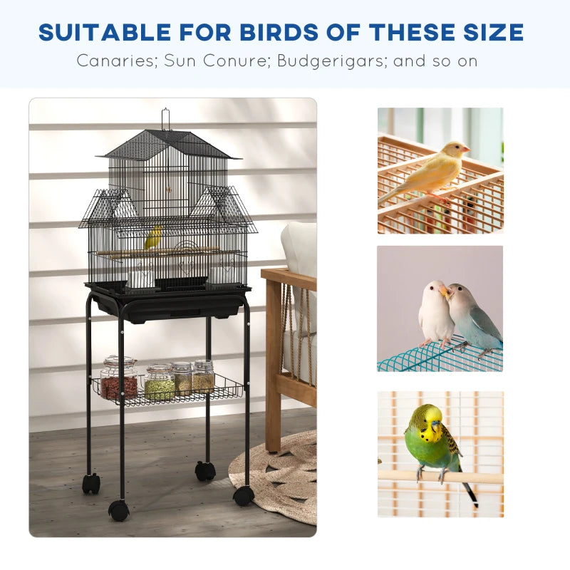 Metal Bird Cage with Swing & Perch for Small Birds, Blue, 50.5 x 40 x 63cm