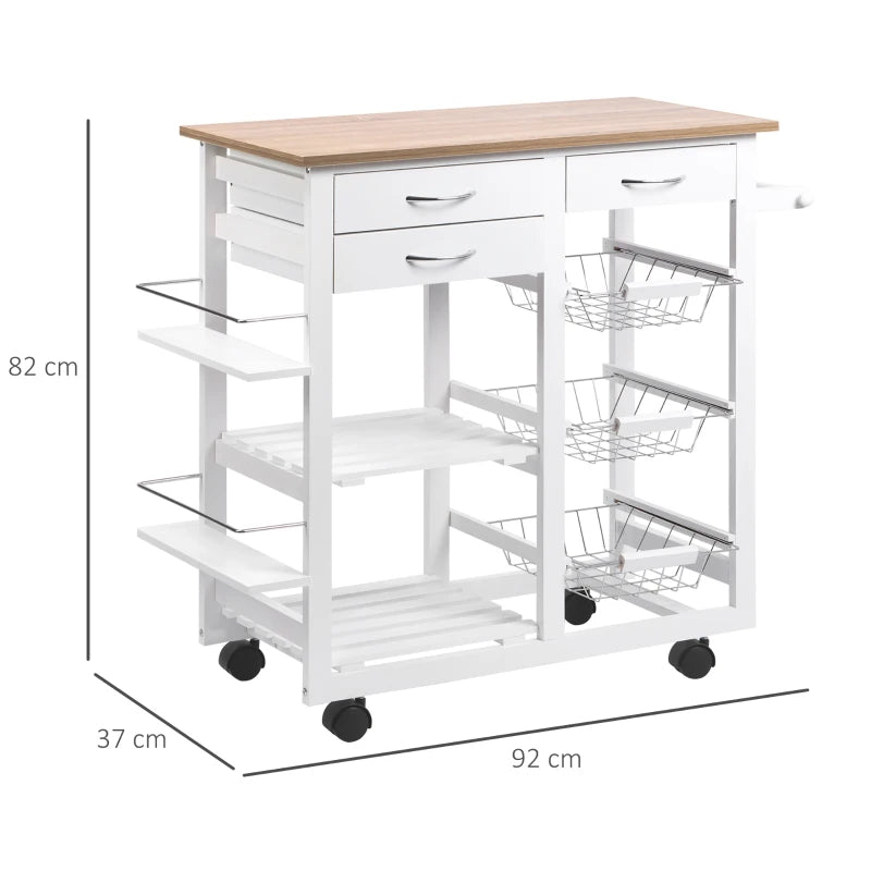 Black Rolling Kitchen Island Cart with Spice Racks & Drawers