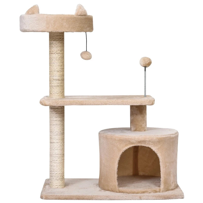 Beige Cat Tree Condo with Scratching Post and Perch - 60x40x81 cm