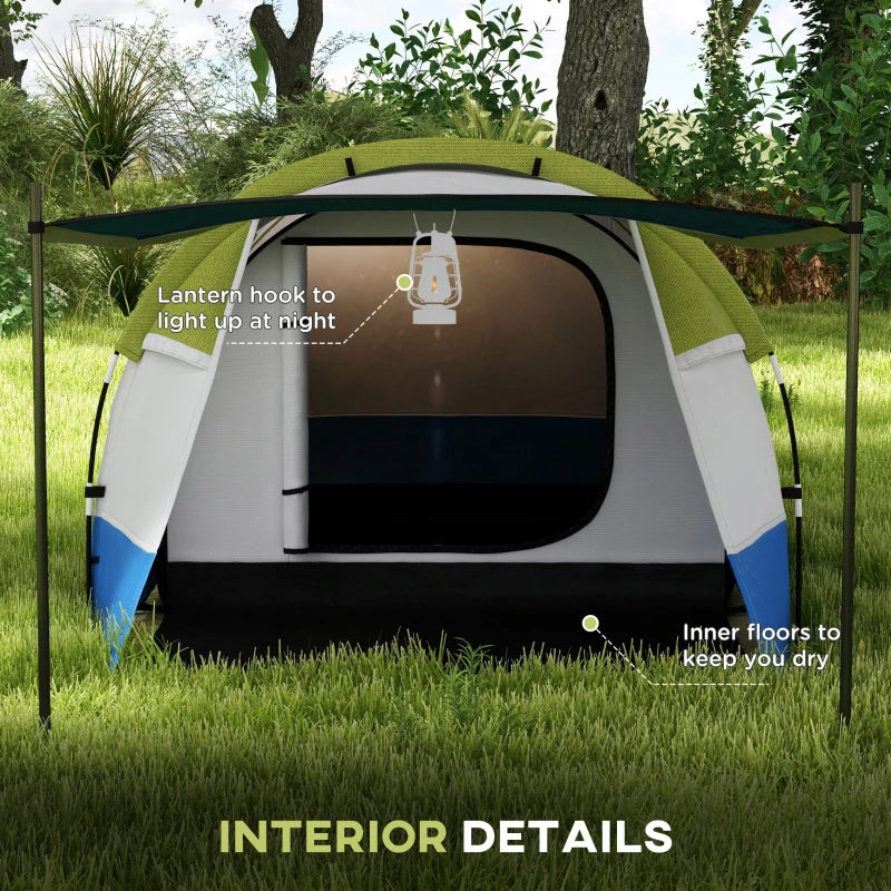 Green 3-Person 2-Room Tent with Porch and Accessories