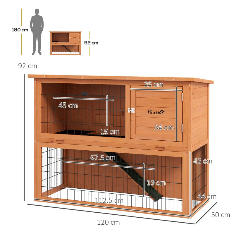 Orange Antiseptic Wood Rabbit Hutch with Run - 92cm