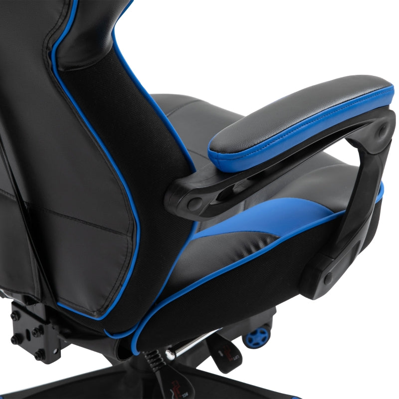 Blue Gaming Chair with Lumbar Support, Footrest, and Headrest