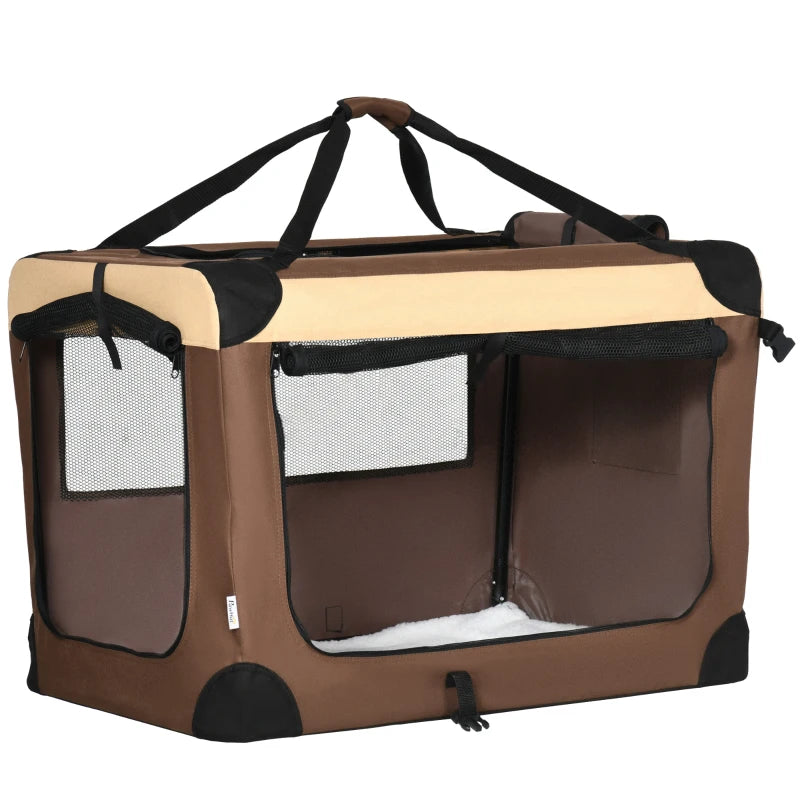 Foldable Pet Carrier with Cushion for Medium Pets - Brown