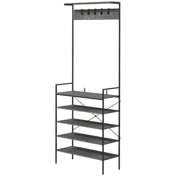 Grey Marbled Industrial Coat Stand with Shoe Storage